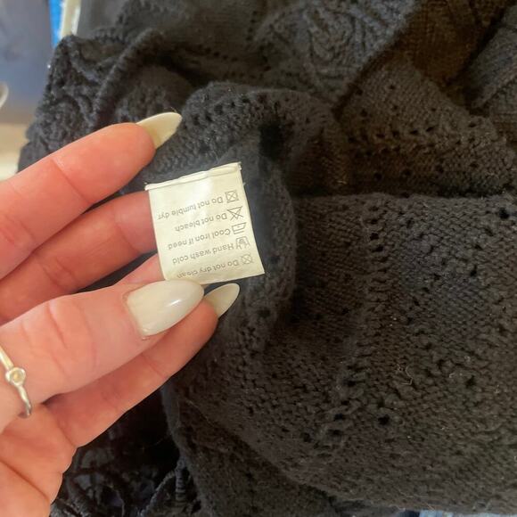 Fashion delicate crochet flower loose black sweater puff sleeve flared SZ XL - Picture 14 of 14